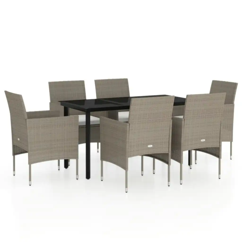 7 Piece Garden Dining Set with Cushions Beige and Black 3099296