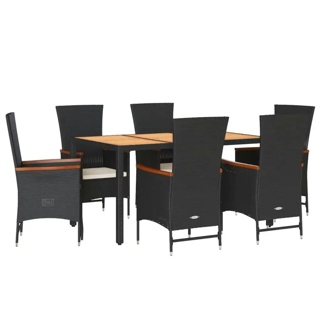 7 Piece Garden Dining Set with Cushions Black Poly Rattan 3277514