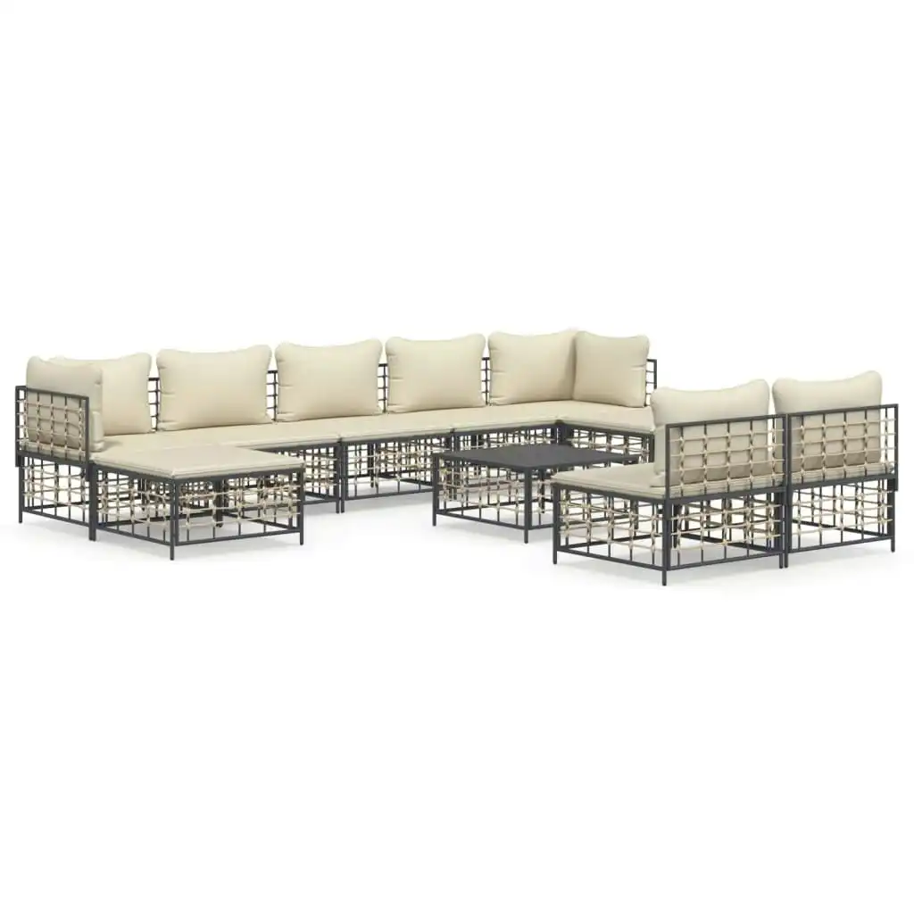 10 Piece Garden Lounge Set with Cushions Anthracite Poly Rattan 3186804