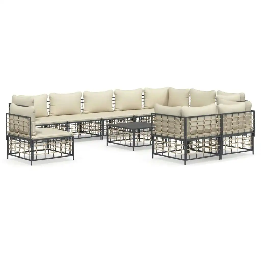 11 Piece Garden Lounge Set with Cushions Anthracite Poly Rattan 3186806