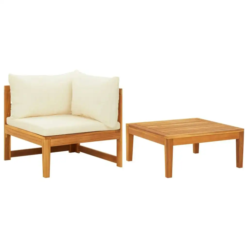 2 Piece Garden Lounge Set with Cream White Cushions Acacia Wood 316316