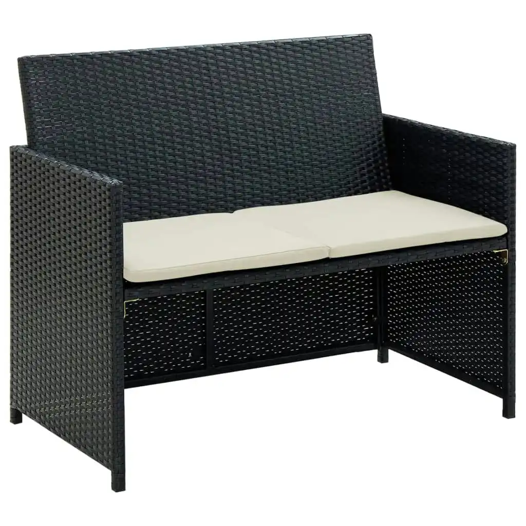 2 Seater Garden Sofa with Cushions Black Poly Rattan 43910