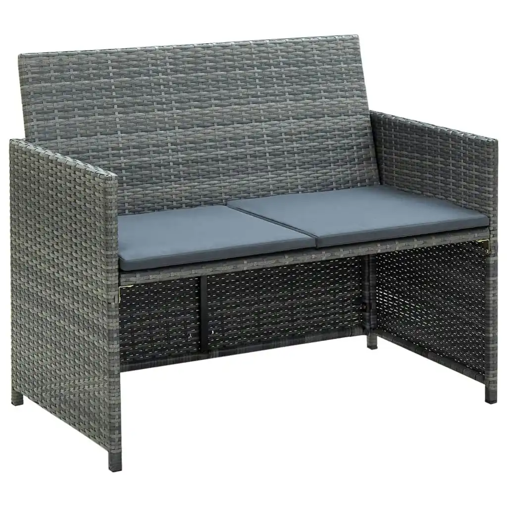 2 Seater Garden Sofa with Cushions Grey Poly Rattan 43912