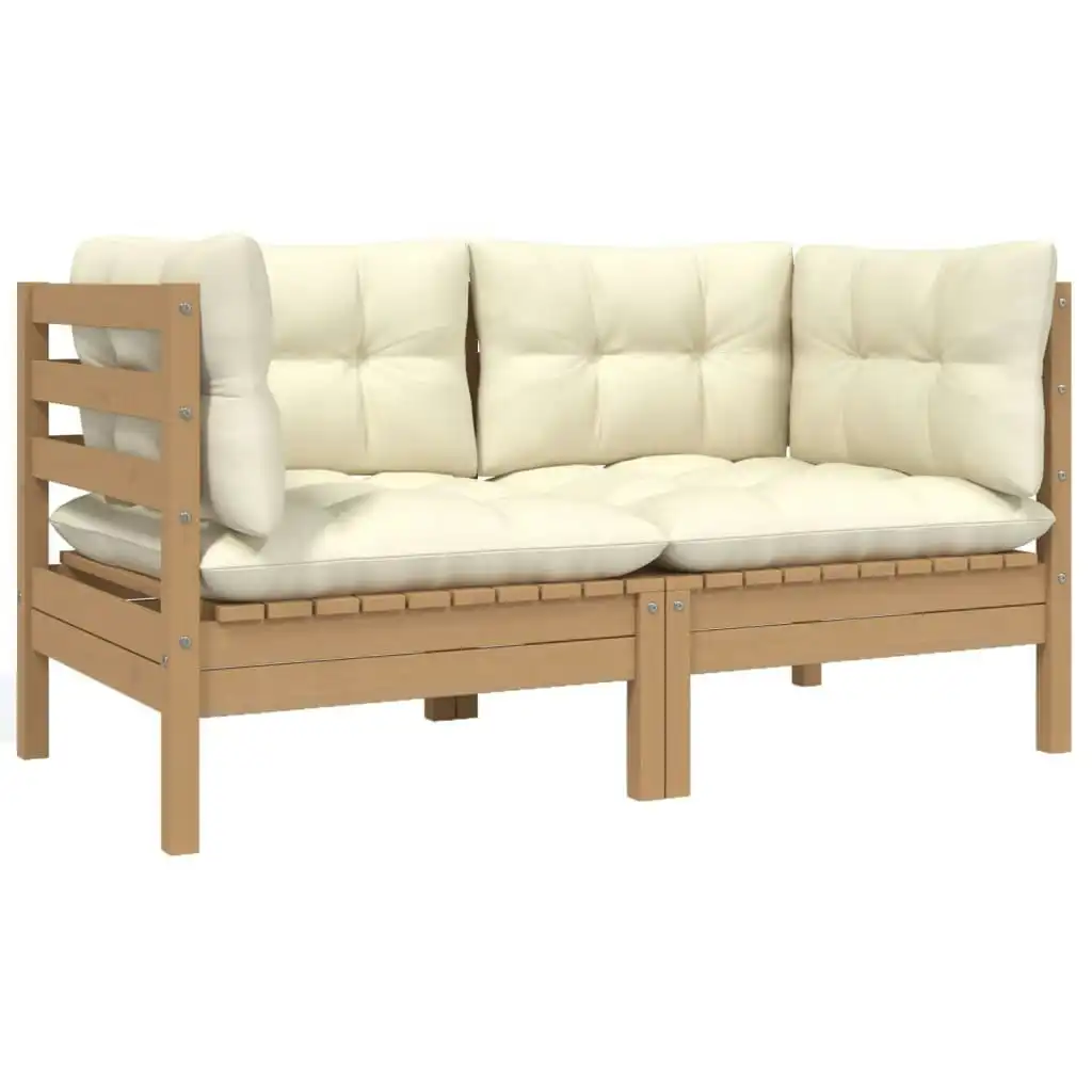 2-Seater Garden Sofa with Cream Cushions Solid Pinewood 806649