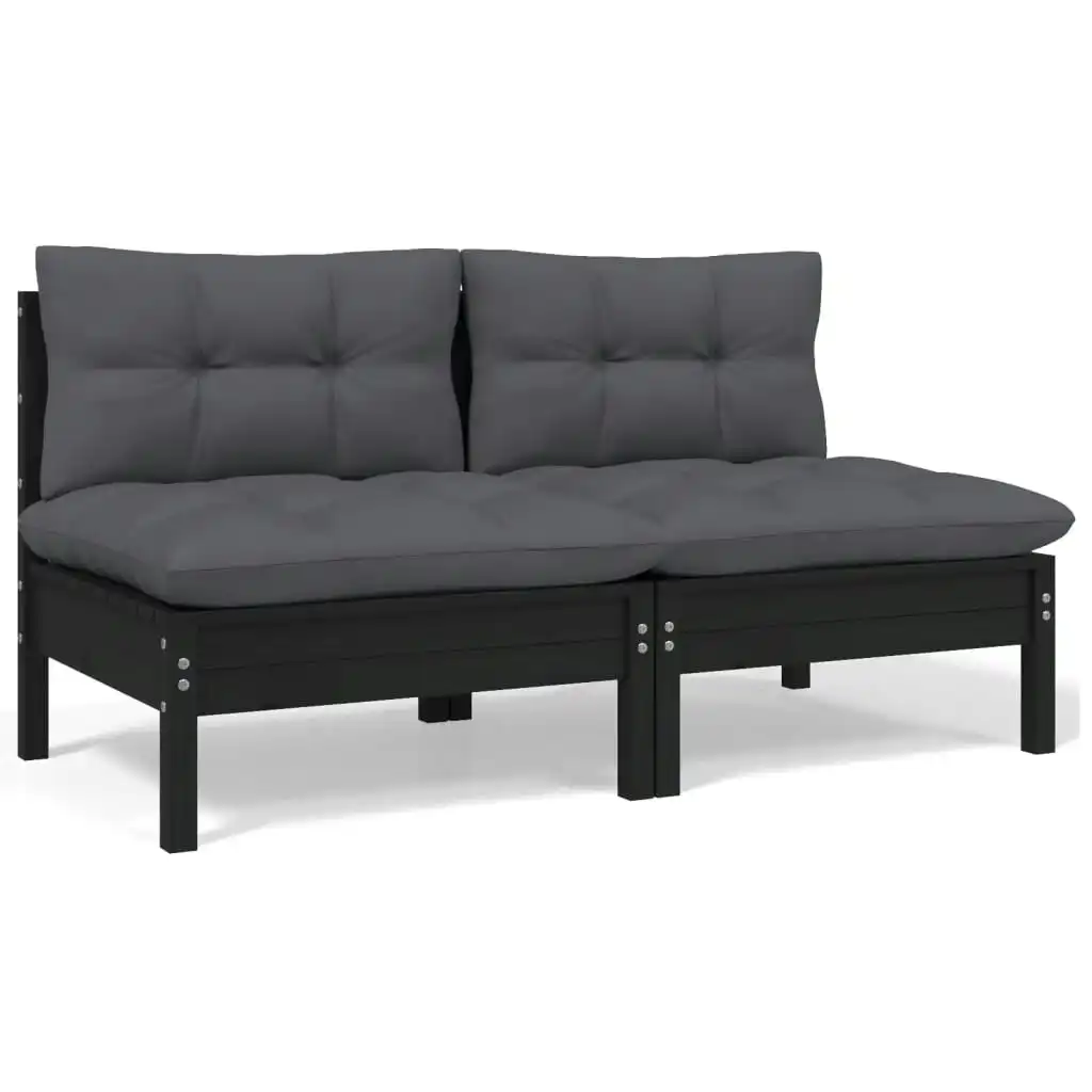 2-Seater Garden Sofa with Cushions Black Solid Pinewood 806656