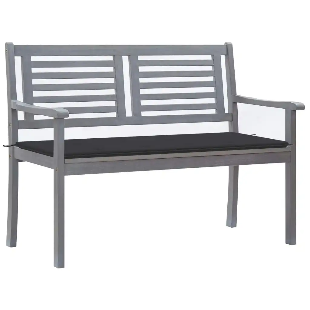 2-Seater Garden Bench with Cushion 120 cm Grey Eucalyptus Wood 3061023
