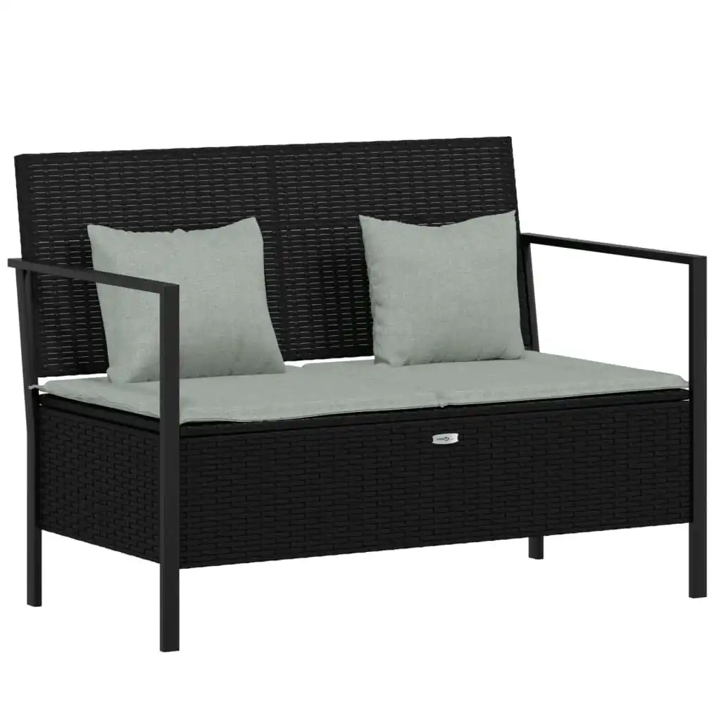 2-Seater Garden Bench with Cushions Black Poly Rattan 364112