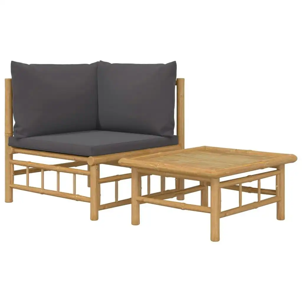 2 Piece Garden Lounge Set with Dark Grey Cushions Bamboo 362307
