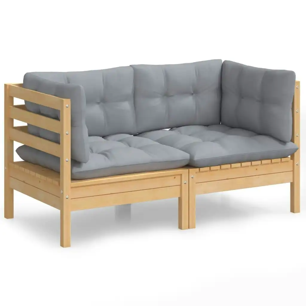 2-Seater Garden Sofa with Grey Cushions Solid Wood Pine 3096009