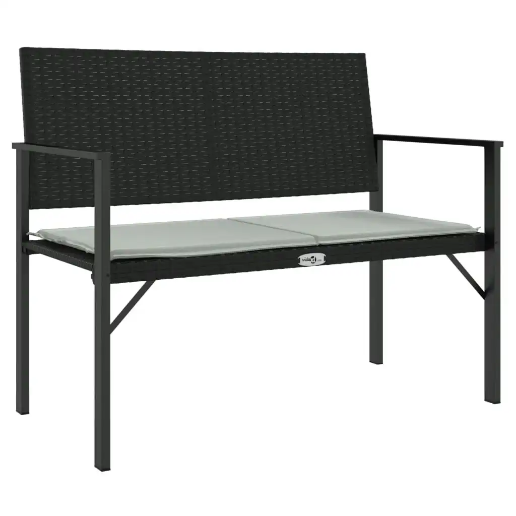 2-Seater Garden Bench with Cushion Black Poly Rattan 364119