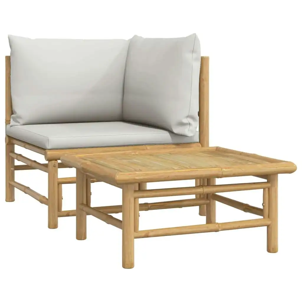 2 Piece Garden Lounge Set with Light Grey Cushions Bamboo 362277
