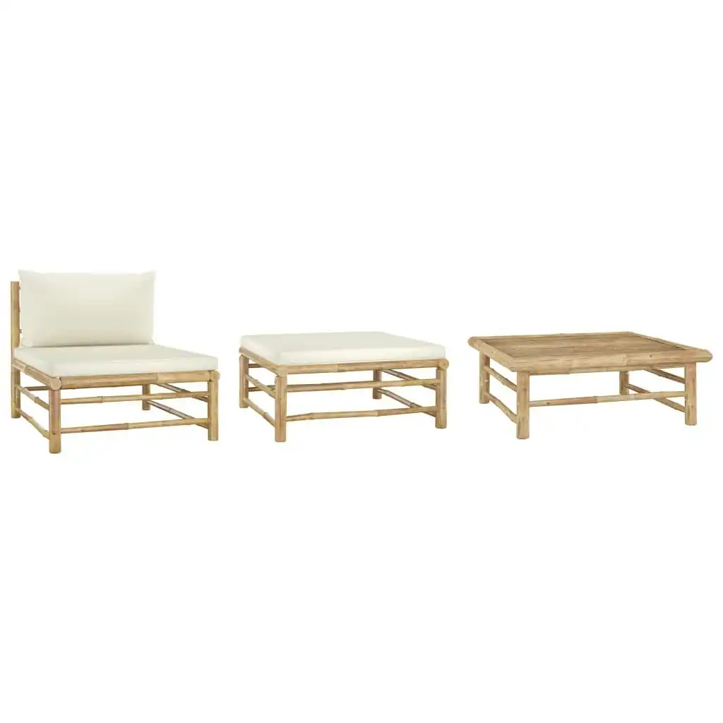 3 Piece Garden Lounge Set with Cream White Cushions Bamboo 313142