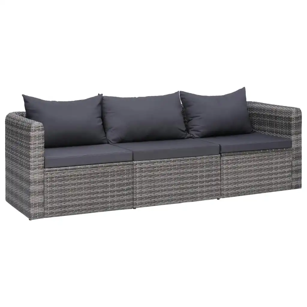 3 Piece Garden Sofa Set with Cushions Grey Poly Rattan 44163