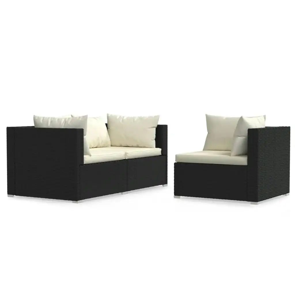 3 Piece Garden Lounge Set with Cushions Black Poly Rattan 317494