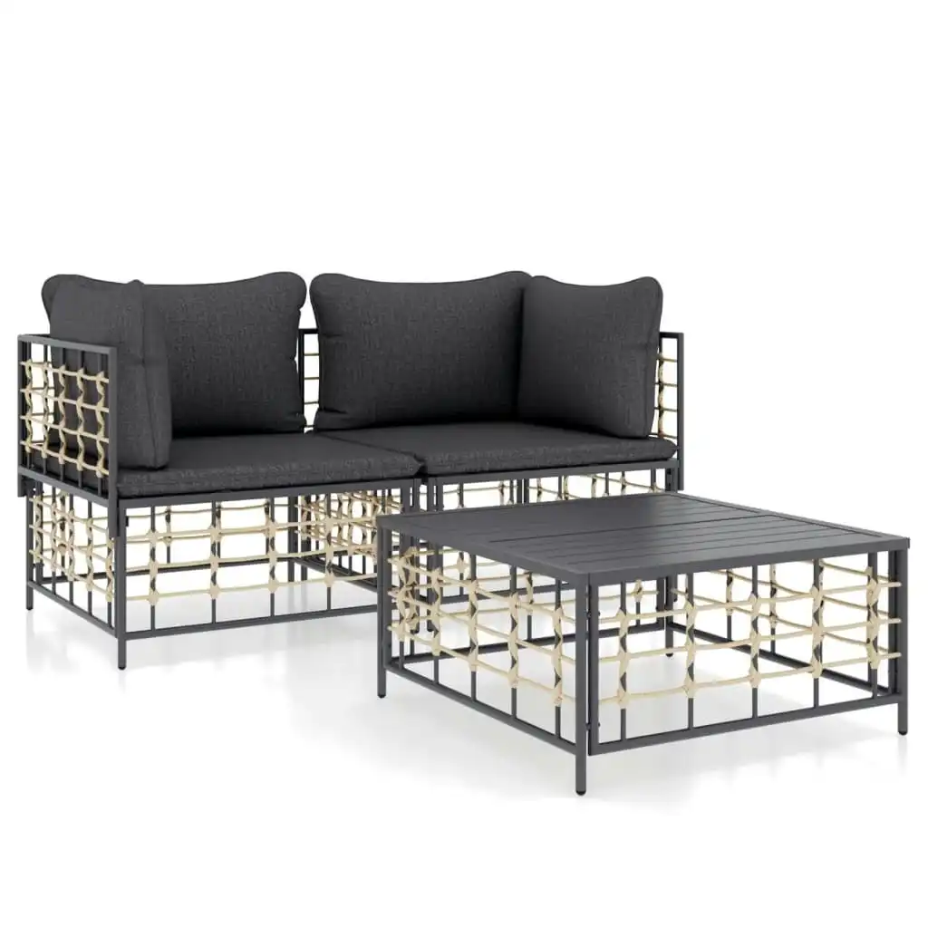 3 Piece Garden Lounge Set with Cushions Anthracite Poly Rattan 3186693