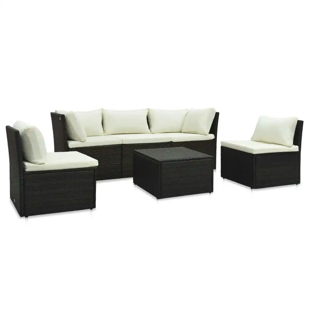 4 Piece Garden Lounge Set with Cushions Poly Rattan Brown 47810