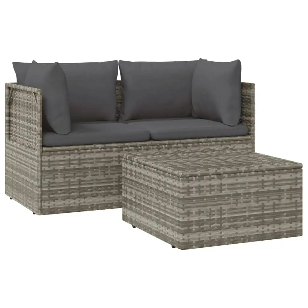 3 Piece Garden Lounge Set with Cushions Grey Poly Rattan 318675