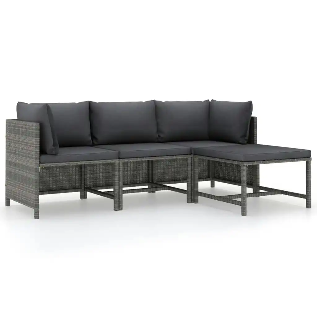 4 Piece Garden Lounge Set with Cushions Poly Rattan Grey 313502