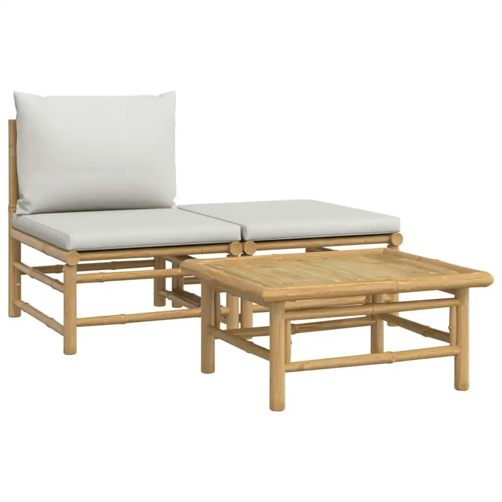 3 Piece Garden Lounge Set with Light Grey Cushions Bamboo 362275