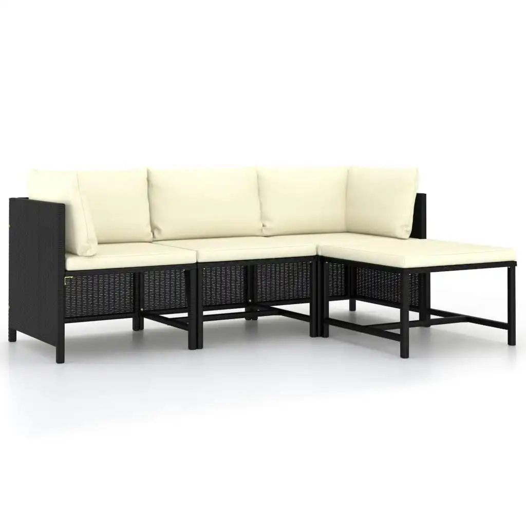 4 Piece Garden Sofa Set with Cushions Black Poly Rattan 313516