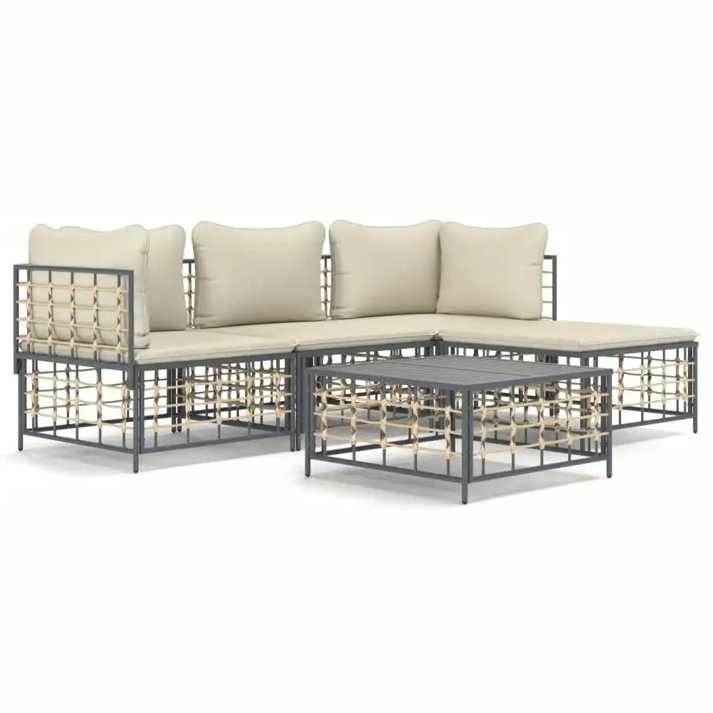 4 Piece Garden Lounge Set with Cushions Anthracite Poly Rattan 3186740