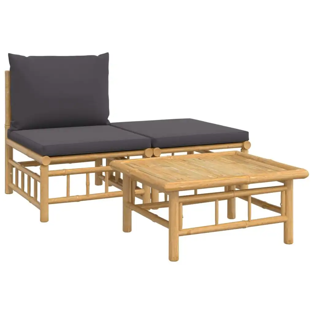 3 Piece Garden Lounge Set with Dark Grey Cushions Bamboo 362305