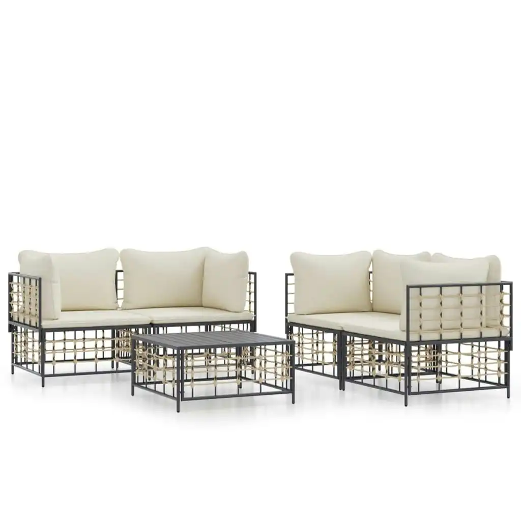 5 Piece Garden Lounge Set with Cushions Anthracite Poly Rattan 3186702