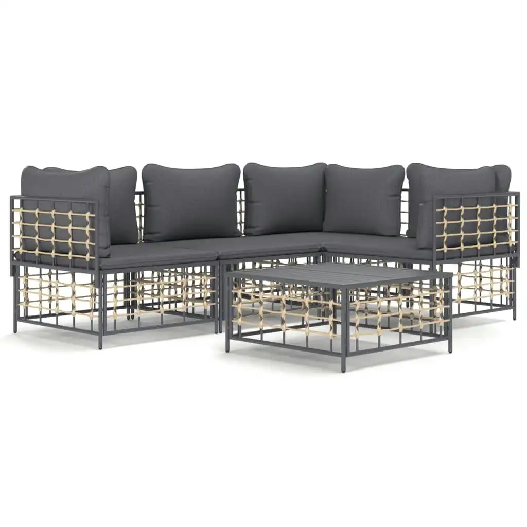 5 Piece Garden Lounge Set with Cushions Anthracite Poly Rattan 3186749
