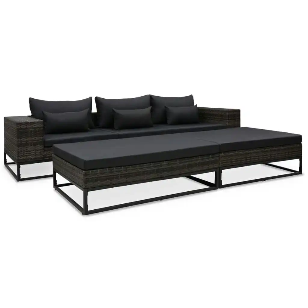 5 Piece Garden Sofa Set with Cushions Poly Rattan Grey 49531