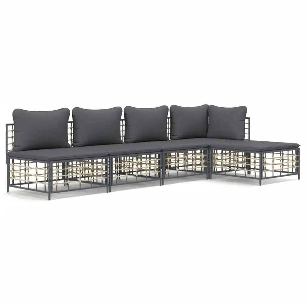 5 Piece Garden Lounge Set with Cushions Anthracite Poly Rattan 3186735