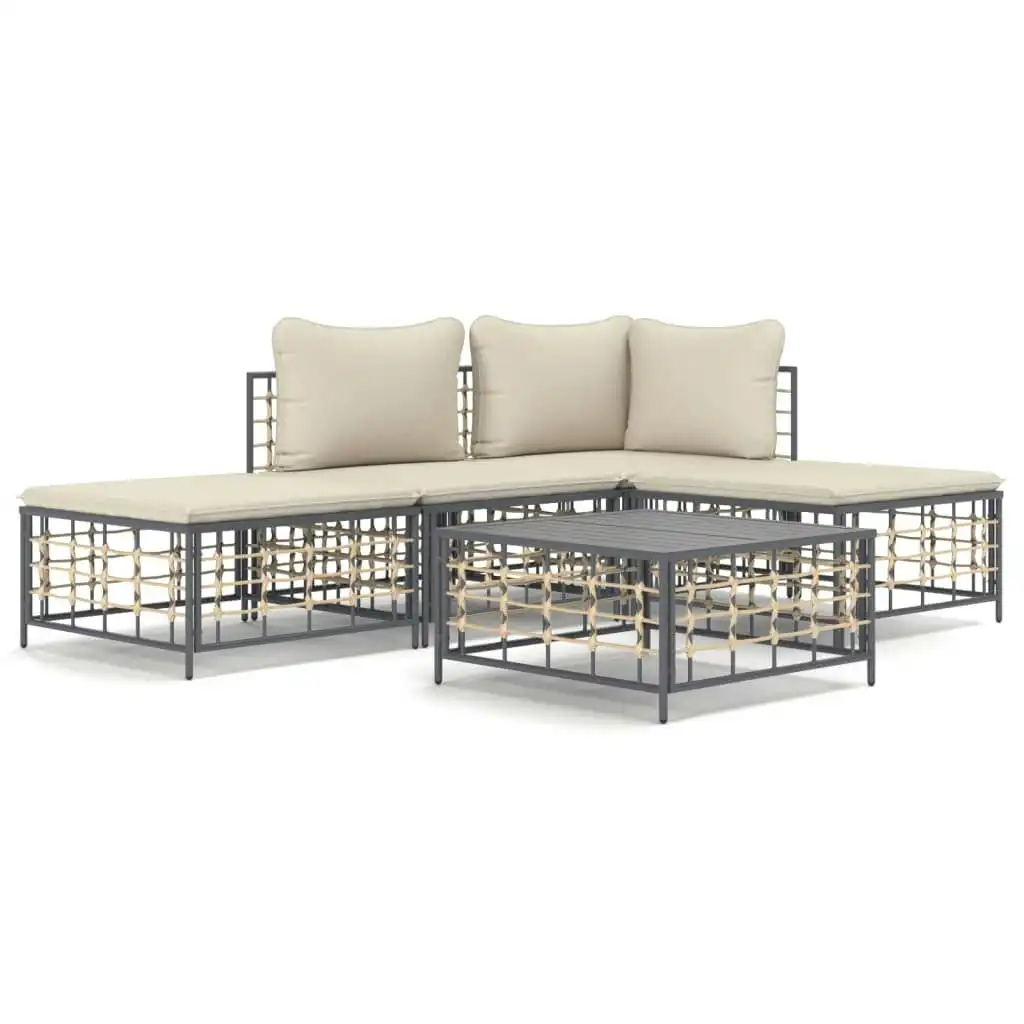 5 Piece Garden Lounge Set with Cushions Anthracite Poly Rattan 3186728