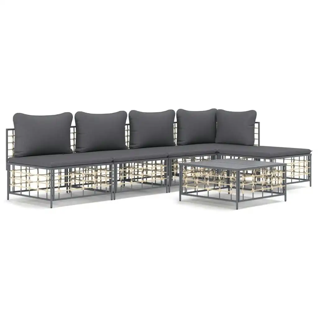 6 Piece Garden Lounge Set with Cushions Anthracite Poly Rattan 3186737