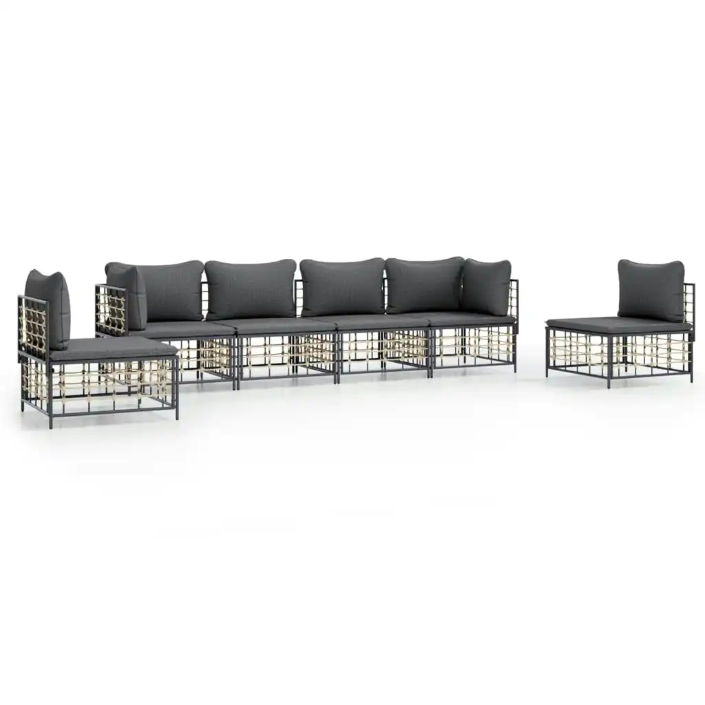 6 Piece Garden Lounge Set with Cushions Anthracite Poly Rattan 3186721