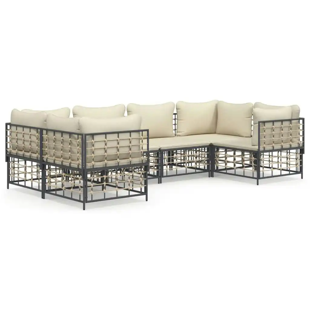 6 Piece Garden Lounge Set with Cushions Anthracite Poly Rattan 3186796