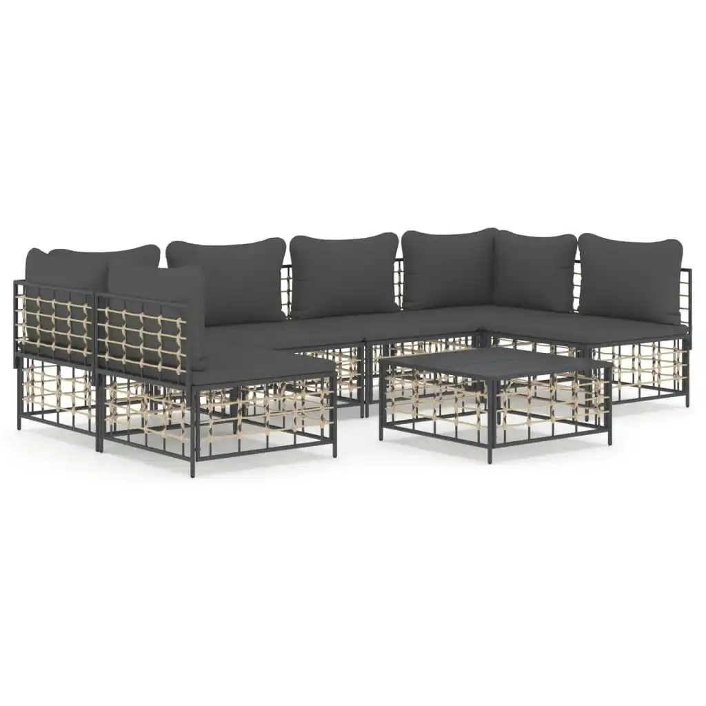 7 Piece Garden Lounge Set with Cushions Anthracite Poly Rattan 3186789