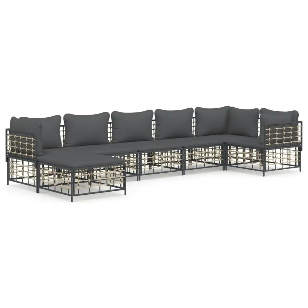 7 Piece Garden Lounge Set with Cushions Anthracite Poly Rattan 3186775