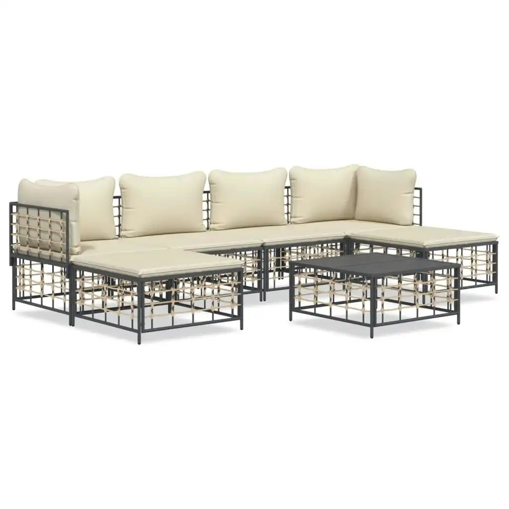 7 Piece Garden Lounge Set with Cushions Anthracite Poly Rattan 3186780