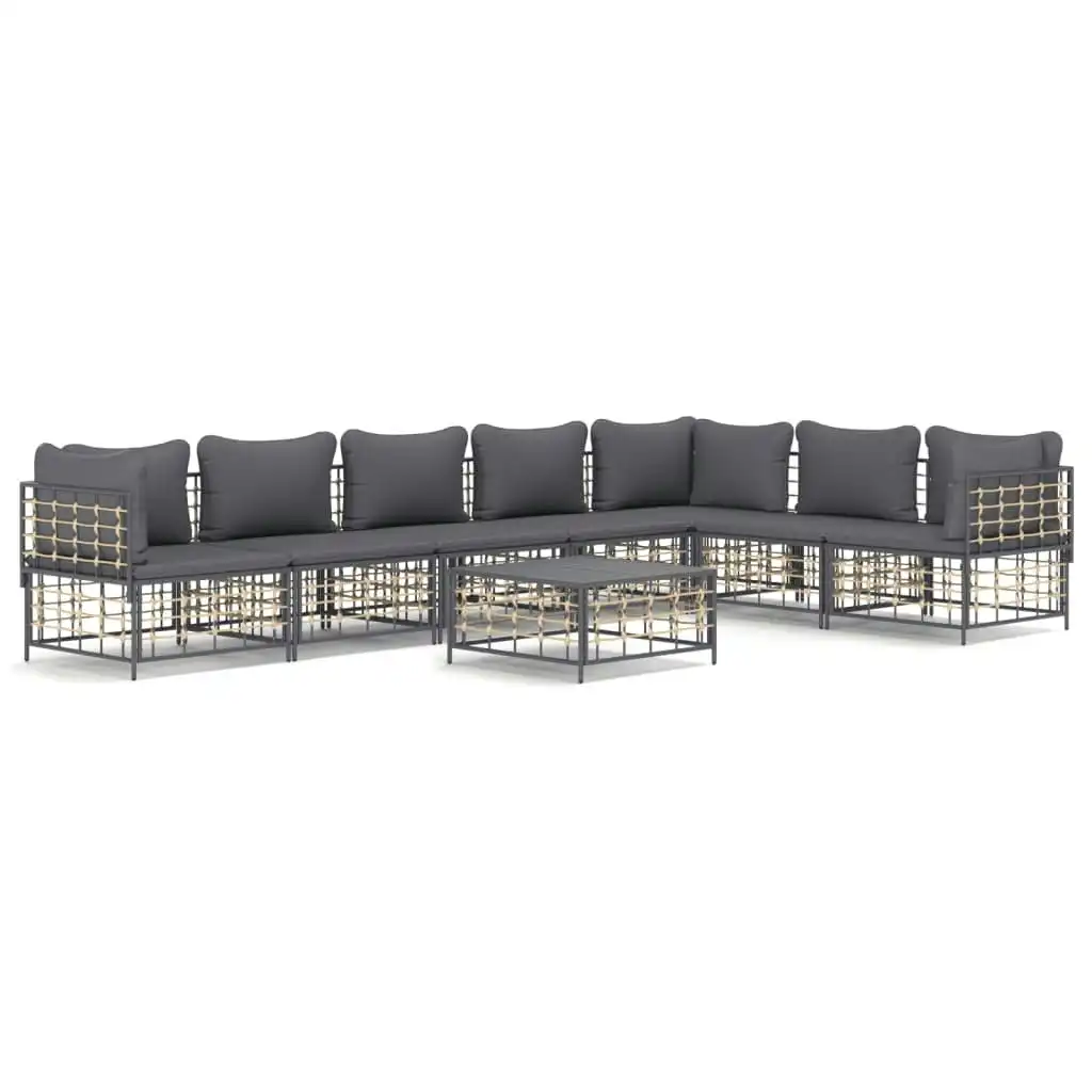 8 Piece Garden Lounge Set with Cushions Anthracite Poly Rattan 3186763