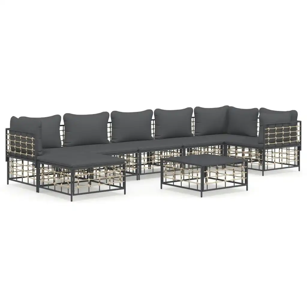 8 Piece Garden Lounge Set with Cushions Anthracite Poly Rattan 3186777