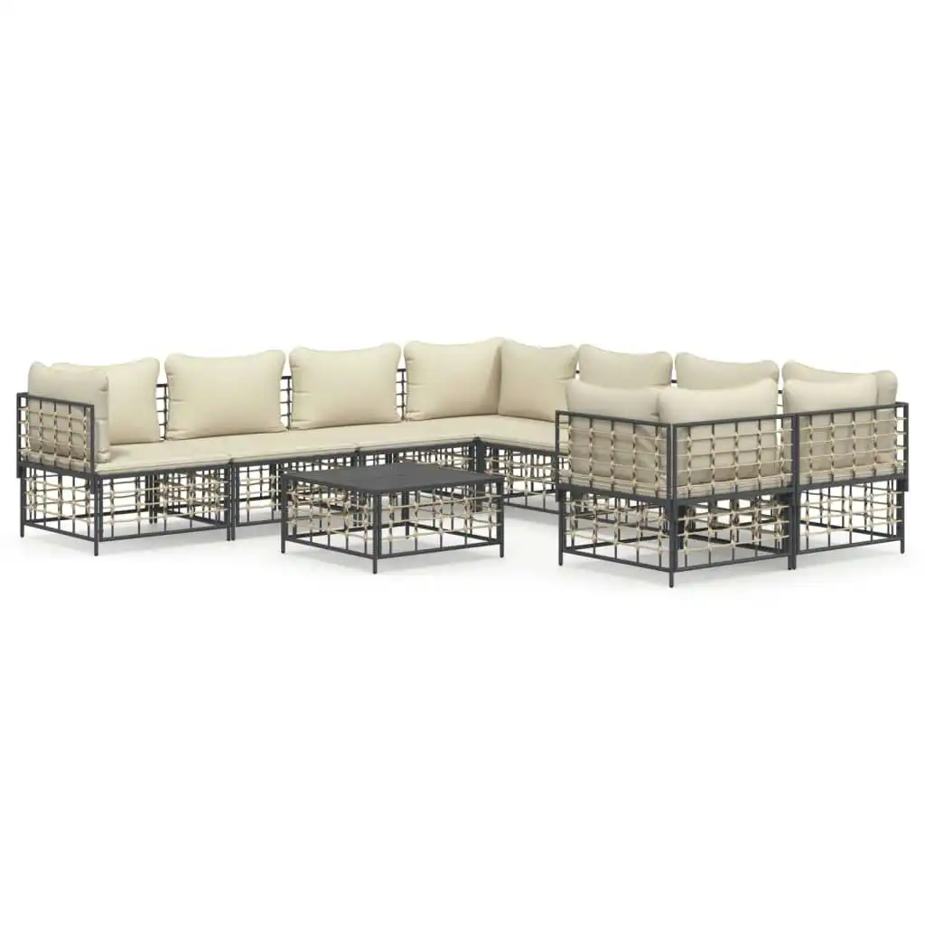 9 Piece Garden Lounge Set with Cushions Anthracite Poly Rattan 3186810