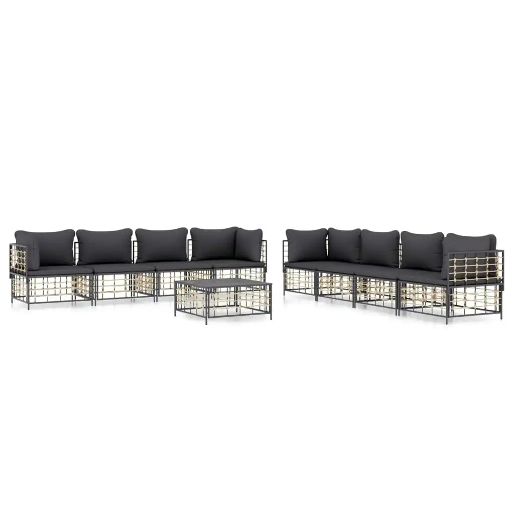 9 Piece Garden Lounge Set with Cushions Anthracite Poly Rattan 3186709