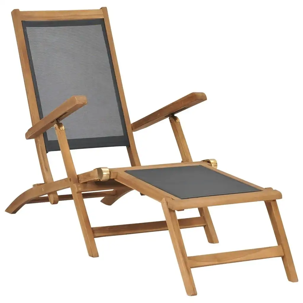 Deck Chair with Footrest Solid Teak Wood Black 47410