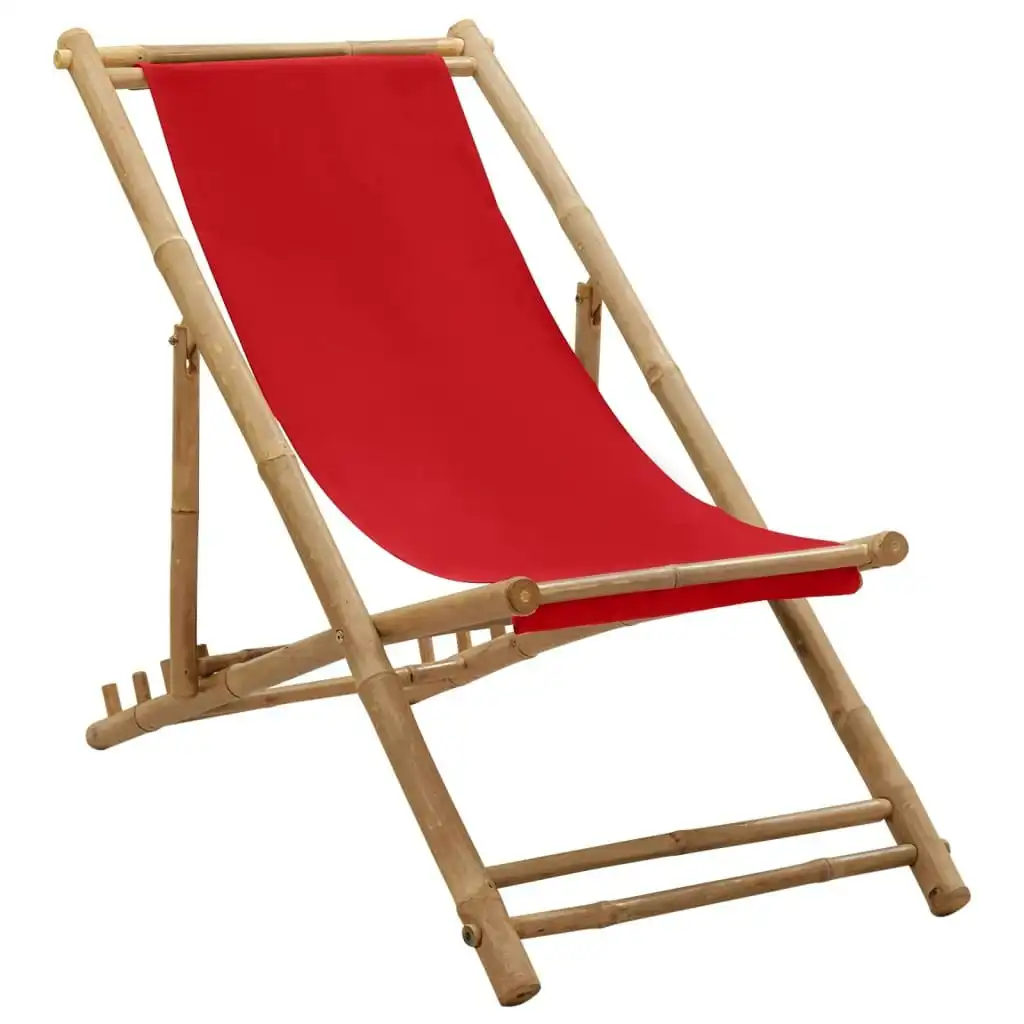 Deck Chair Bamboo and Canvas Red 318592