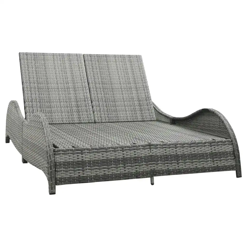Double Sun Lounger with Cushion Poly Rattan Anthracite 49495