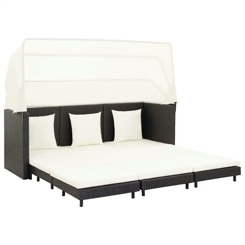 Extendable 3-Seater Sofa Bed with Roof Poly Rattan Black 46075
