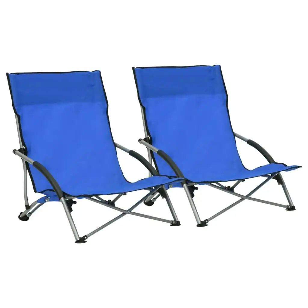 Folding Beach Chairs 2 pcs Blue Fabric 312488