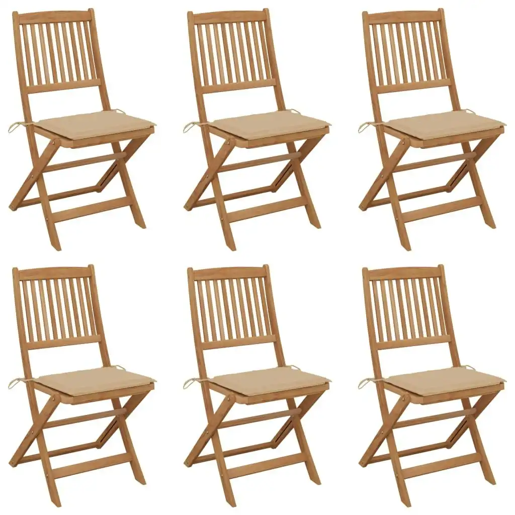 Folding Garden Chairs 6 pcs with Cushions Solid Wood Acacia 3065491
