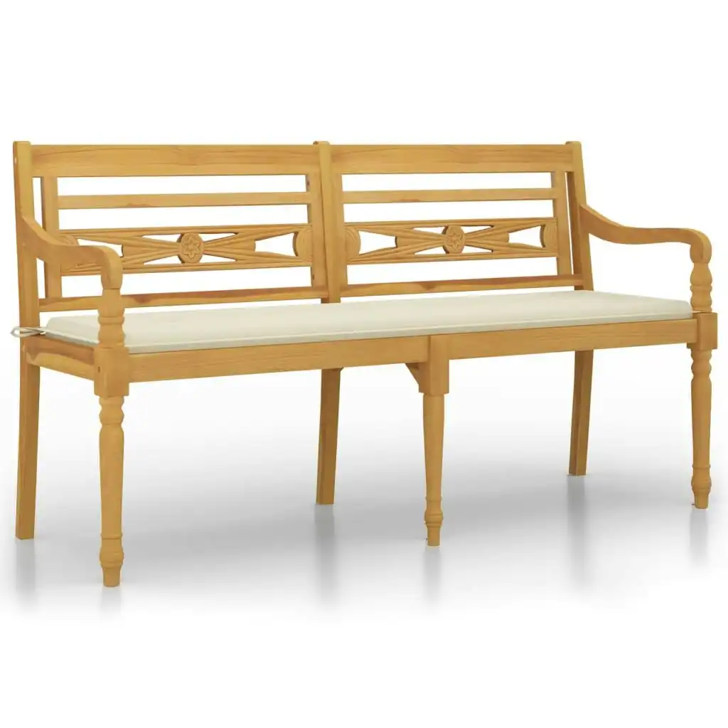 Batavia Bench with Cream Cushion 150 cm Solid Wood Teak 3100828