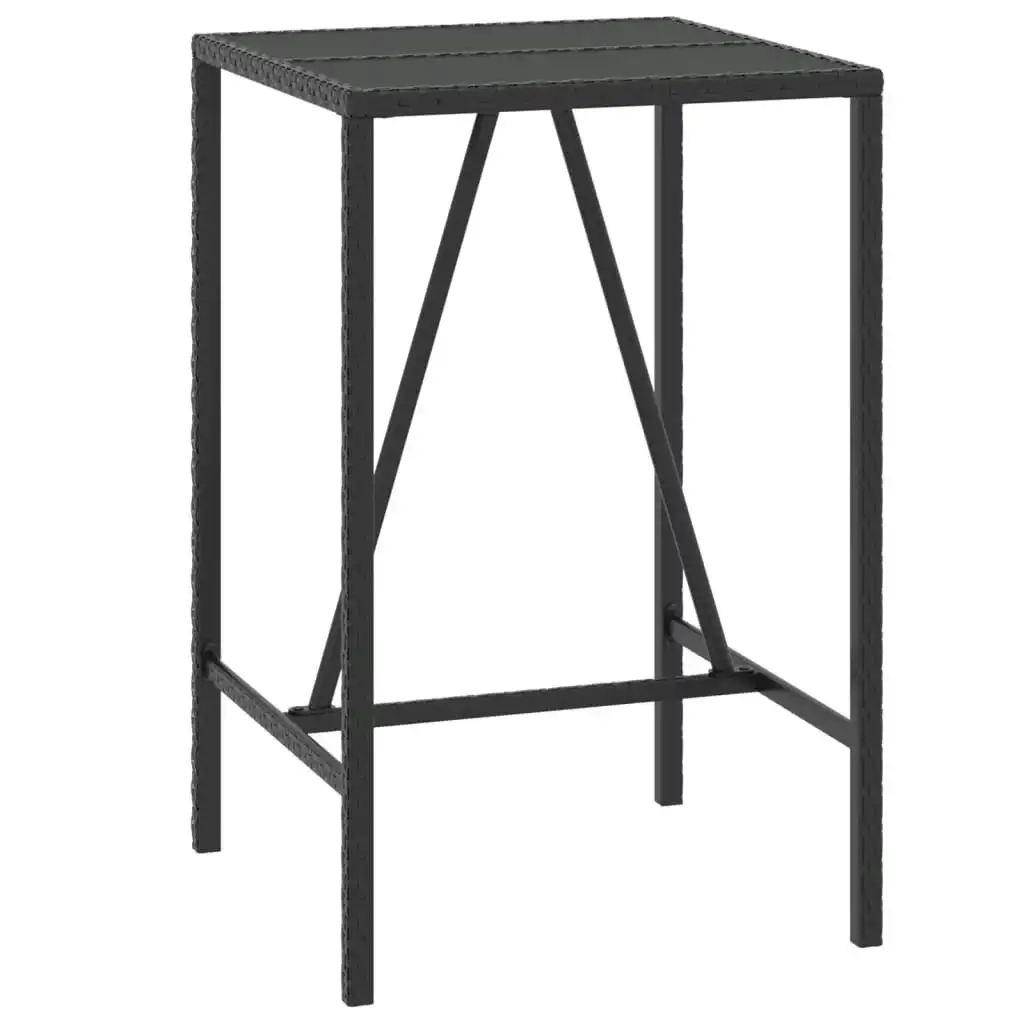 Bar Table with Glass Top Black 70x70x110 cm Poly Rattan 362586