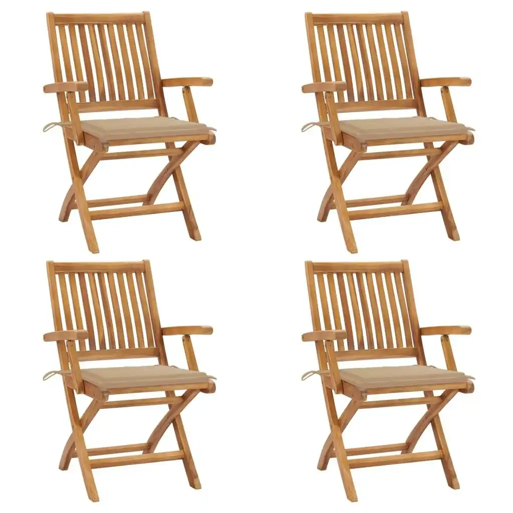 Folding Garden Chairs with Cushions 4 pcs Solid Teak Wood 3072726